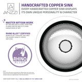 ANZZI BS-004 Julian 14 in. Handmade Drop-in Bathroom Sink with Overflow in Hammered Nickel