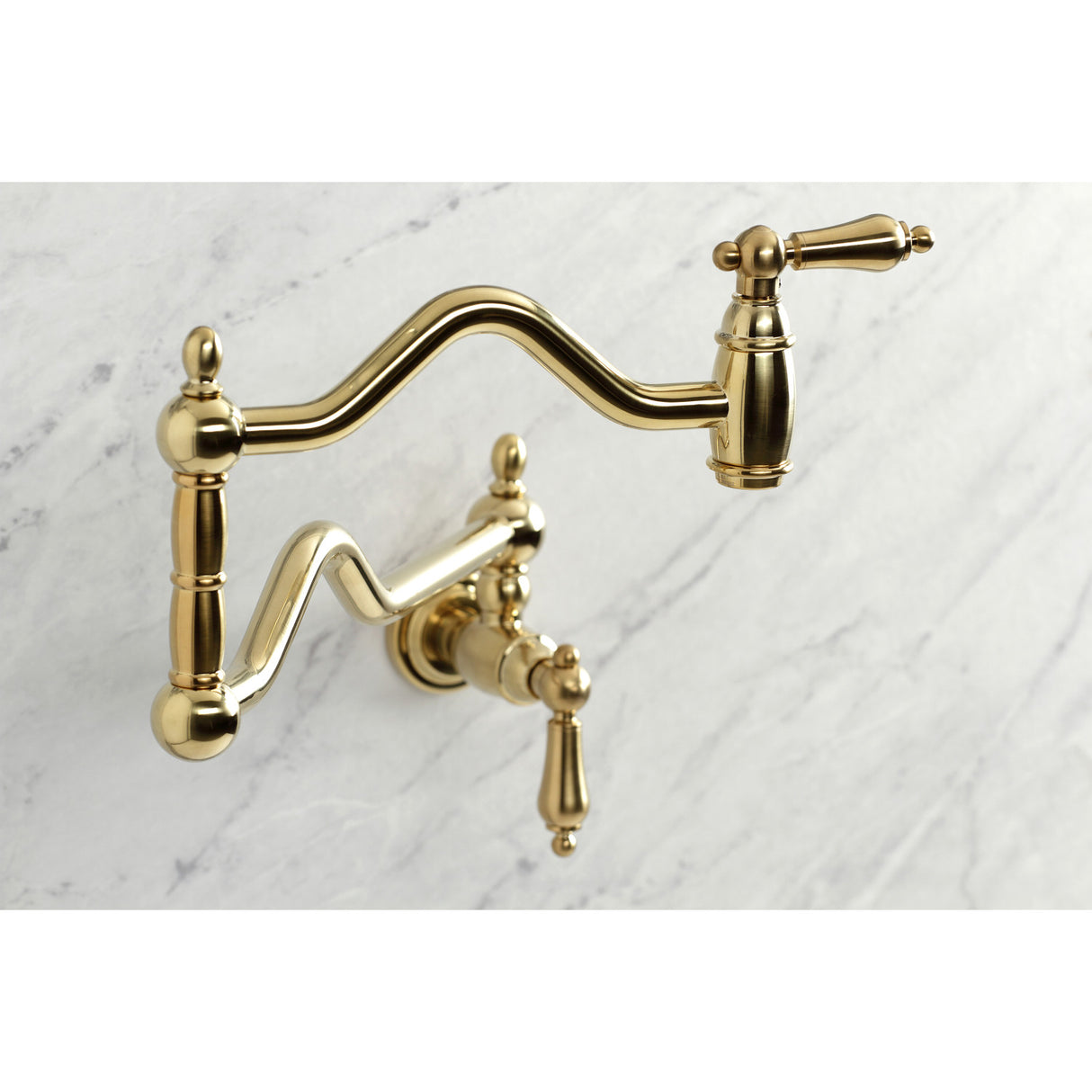 Kingston Brass KS2107AL Heritage Wall Mount Pot Filler, Brushed Brass
