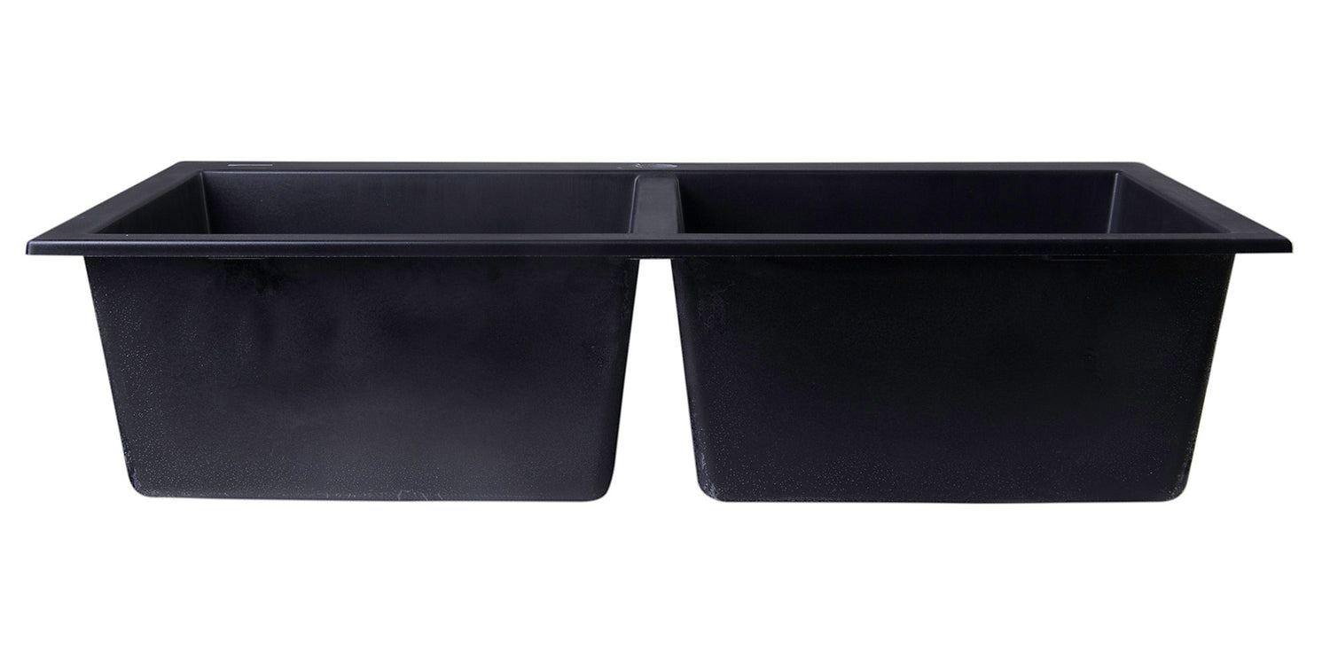 ALFI brand AB3420DI-BLA Black 34" Drop-In Double Bowl Granite Composite Kitchen Sink