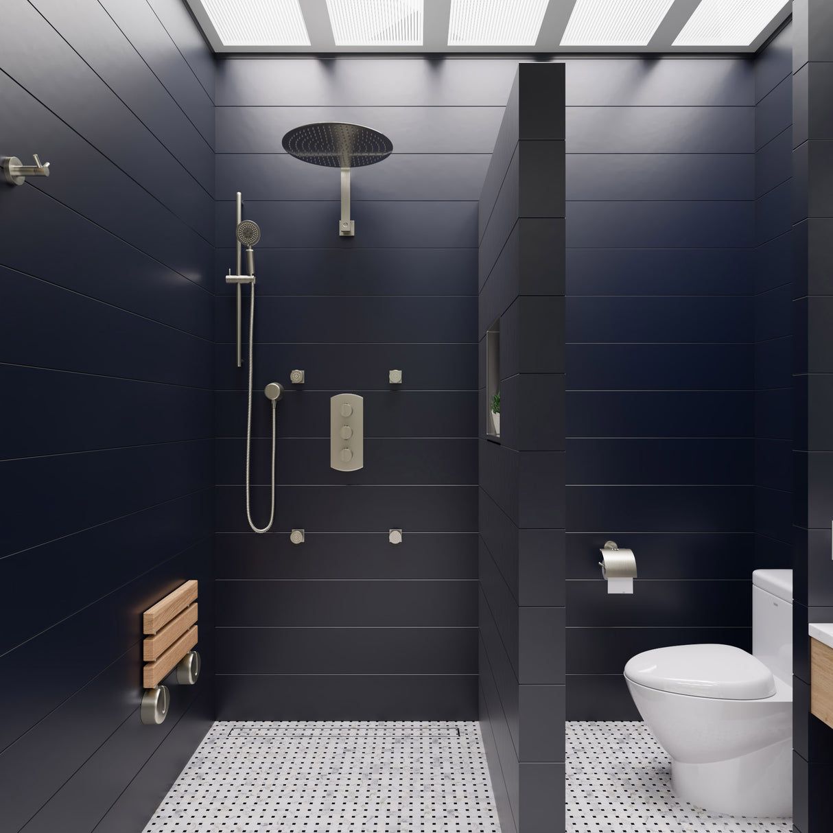 ALFI brand AB4001-BN Brushed Nickel Concealed 3-Way Thermostatic Valve Shower Mixer Round Knobs