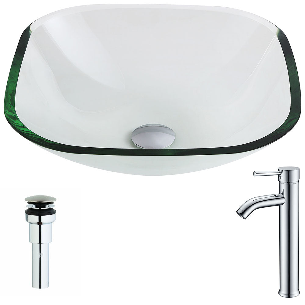 ANZZI LSAZ074-041 Cadenza Series Deco-Glass Vessel Sink in Lustrous Clear with Fann Faucet in Chrome