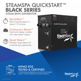 Black Series Wifi and Bluetooth 21kW QuickStart Steam Bath Generator Package in Matte Black BKT2100MK-A