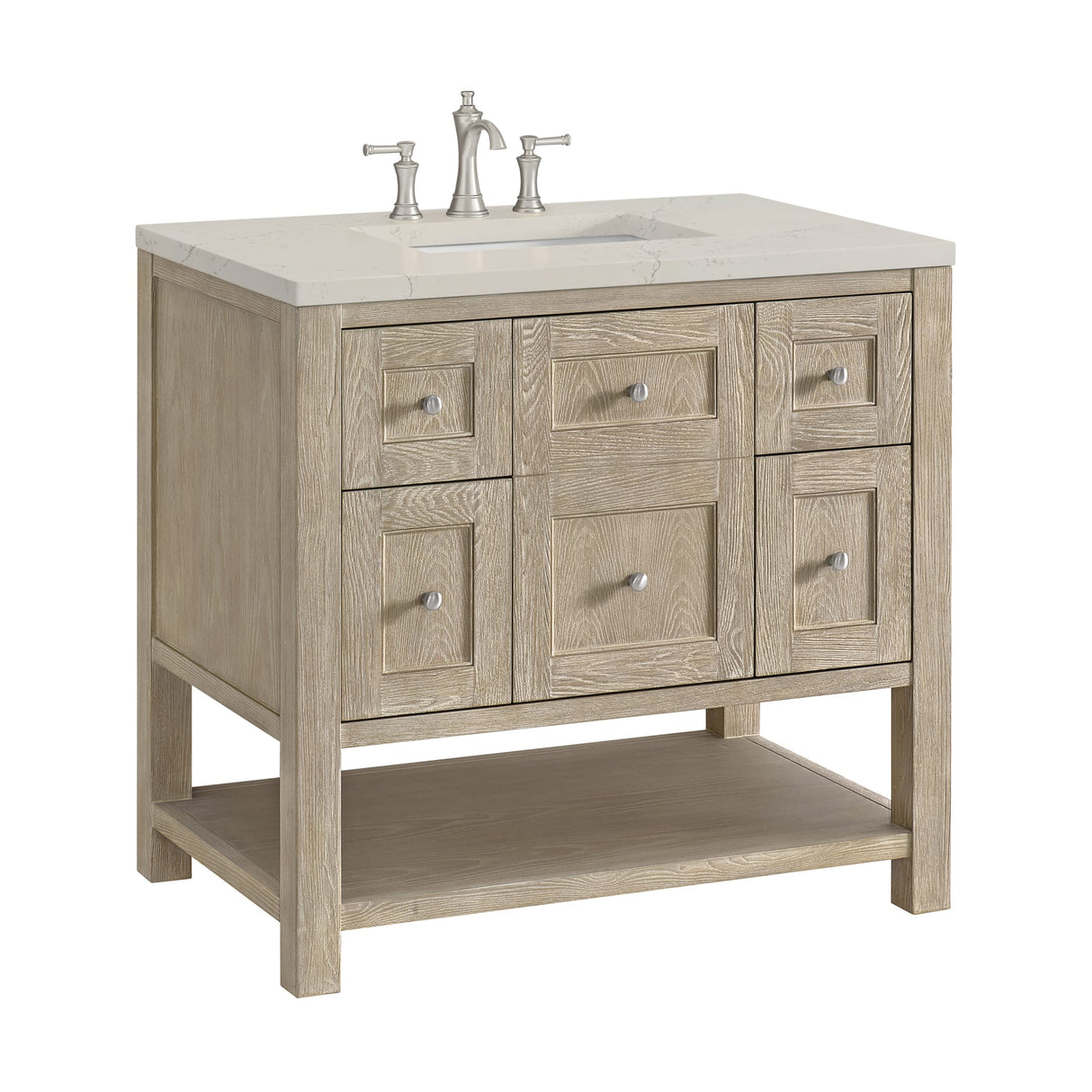 Breckenridge 36" Single Vanity, Whitewashed Oak, w/ 3 CM Siberian Silestone Top