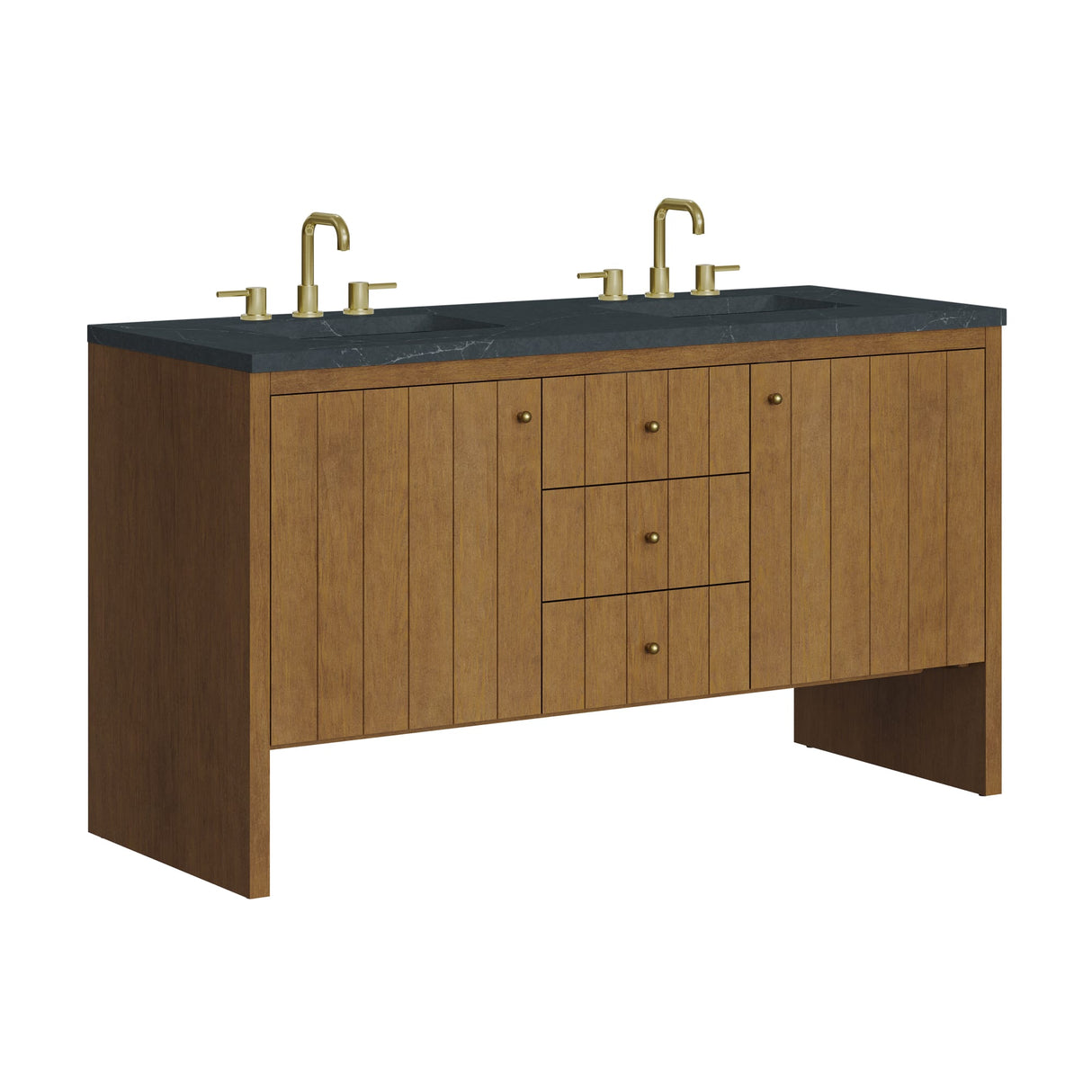 Hudson 60" Double Vanity, Honey Oak w/ 3 CM Charcoal Soapstone Silestone Top
