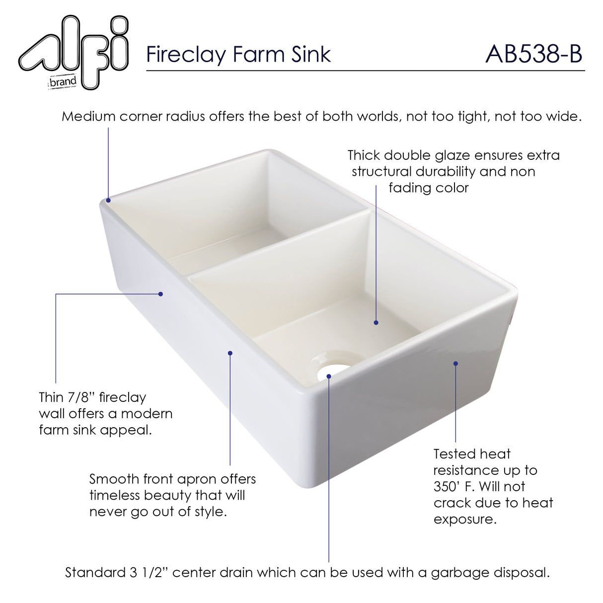 ALFI brand AB538-B Biscuit 32" Smooth Apron Double Bowl Fireclay Farmhouse Kitchen Sink