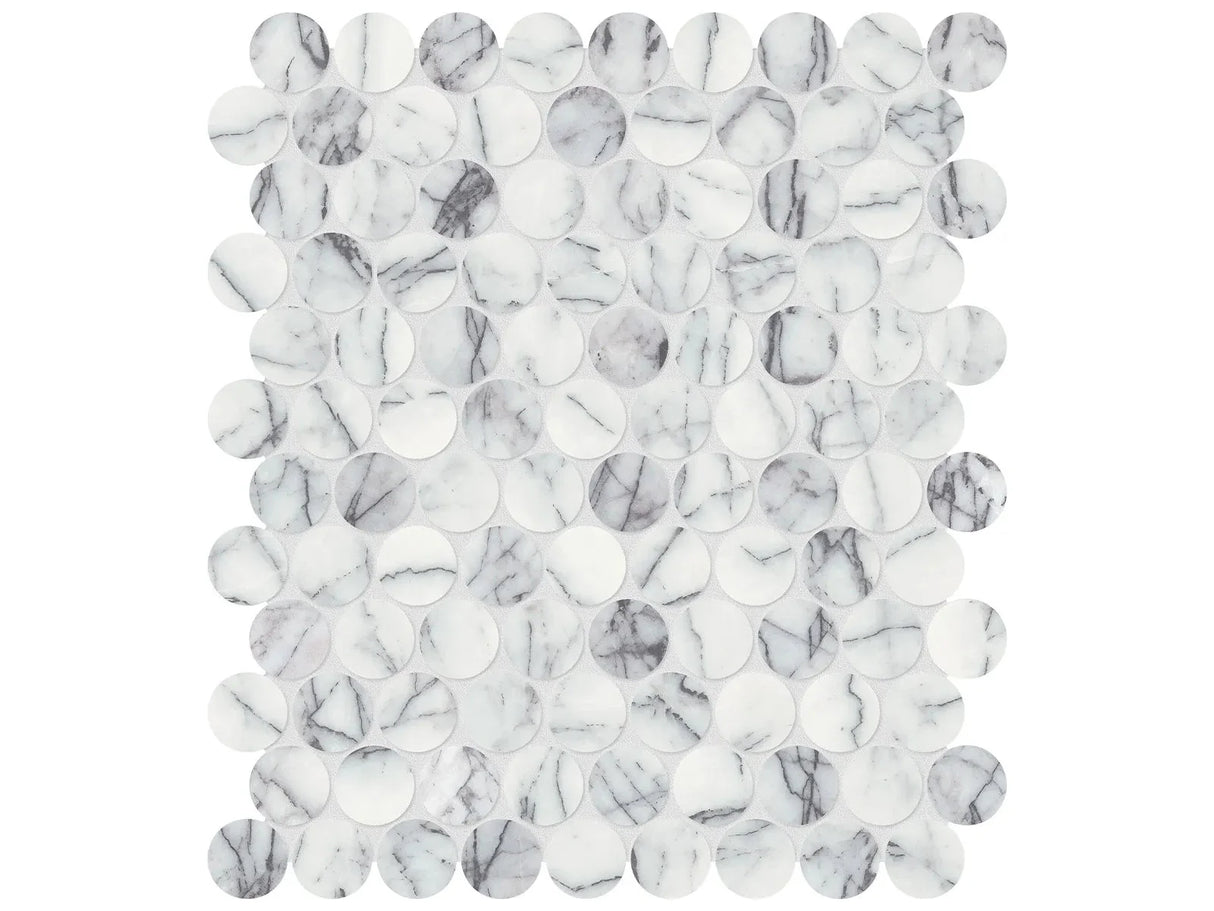 Anatolia Tile 1.25" Lilac Volta Penny Round Honed Marble Mosaic 5001-0332-0 * 1 Sheet = .99 Sqft * Lilac Volta Penny Round - premium natural stone mosaic tile from Anatolia Tile, available at PoshHaus showroom in Keene, NH