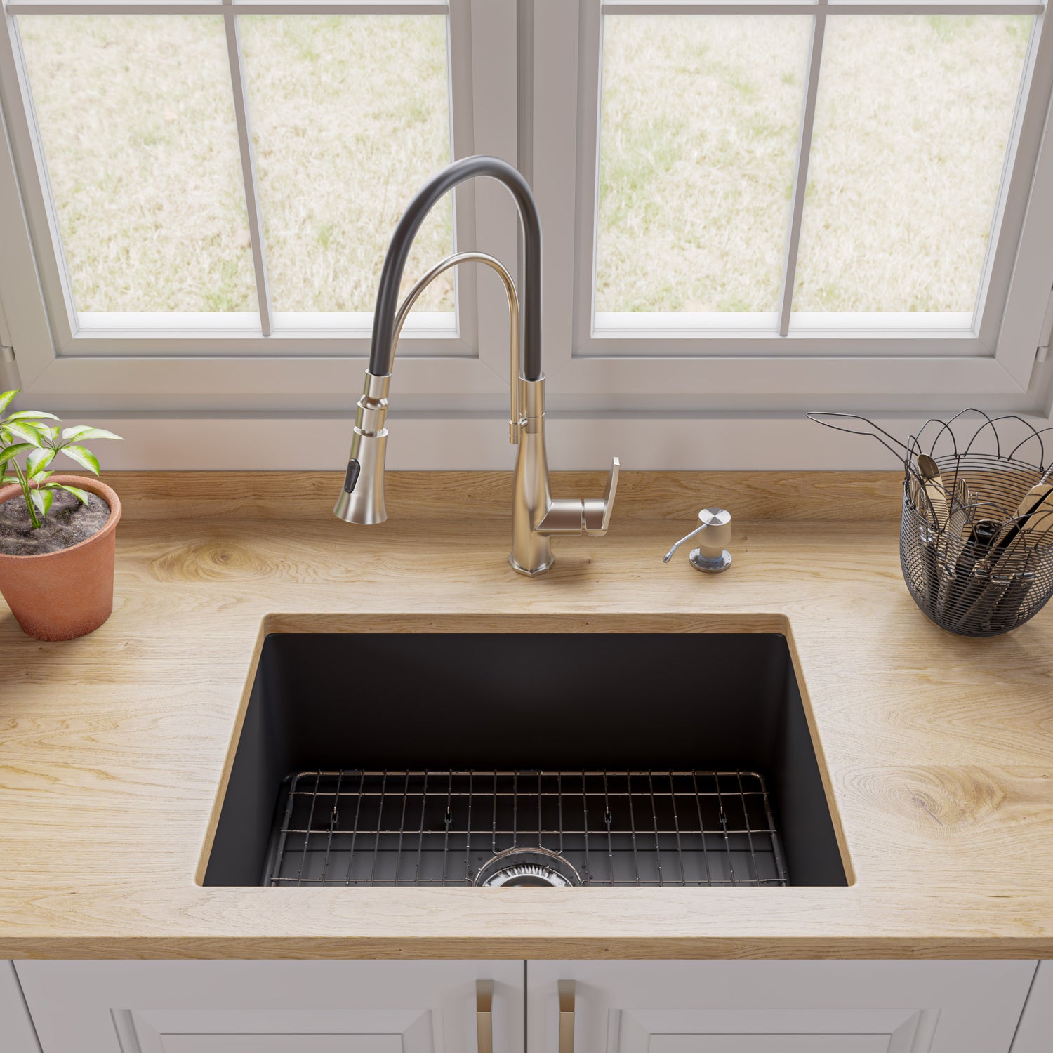 Black Matte 27" x 18" Fireclay Undermount / Drop In Firelcay Kitchen Sink