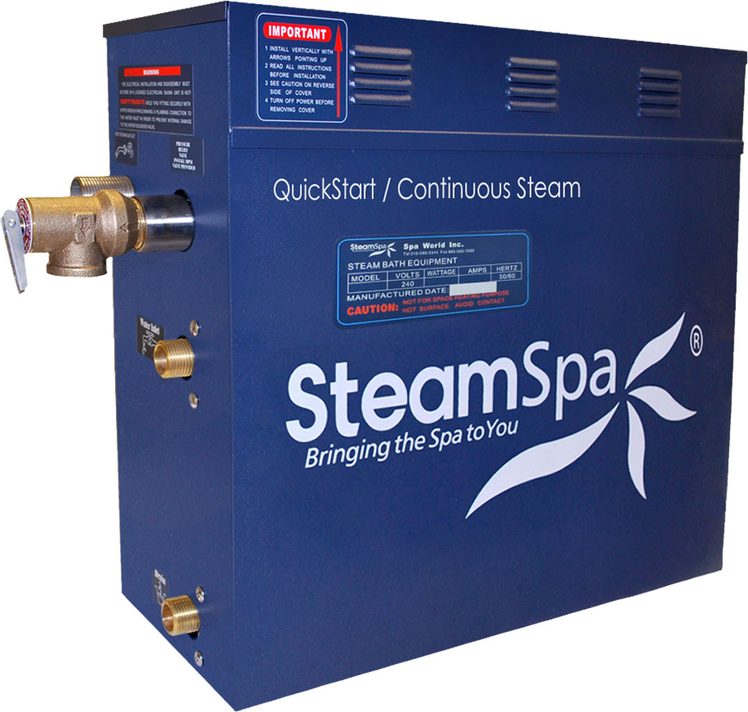 SteamSpa Oasis 10.5 KW QuickStart Acu-Steam Bath Generator Package with Built-in Auto Drain in Polished Gold OA1050GD-A