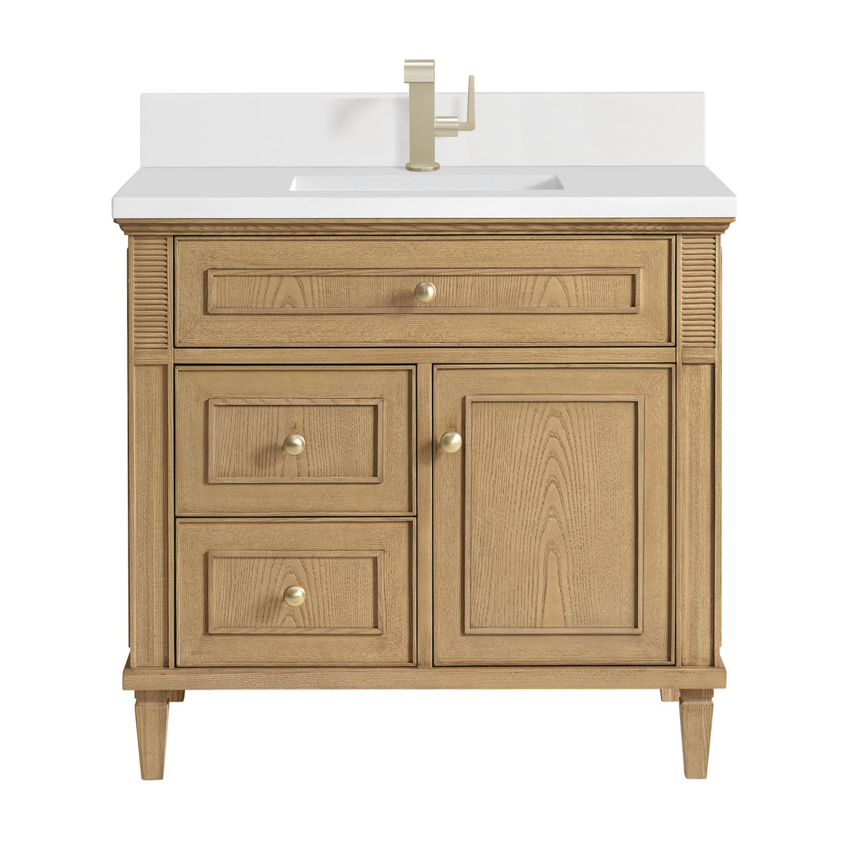 Lorelai 36" Single Vanity, Light Natural Oak w/ Single Hole 3 CM White Zeus Silestone Top & Backsplash