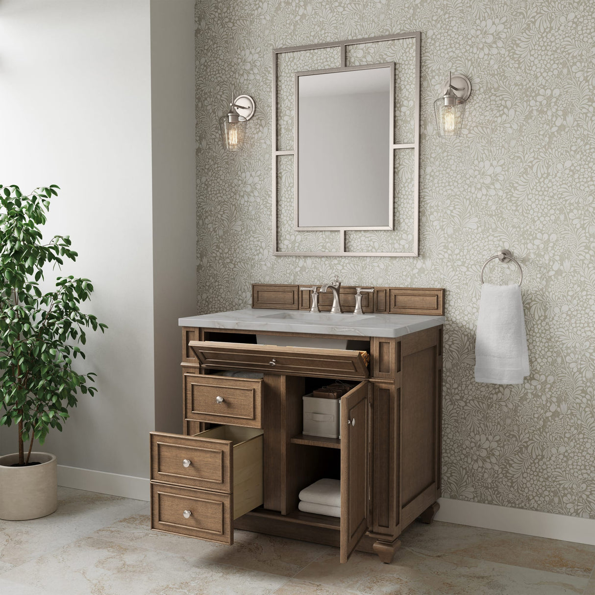 Bristol 36" Single Vanity, Saddle Brown w/ 3 CM Victorian Silver Silestone Top