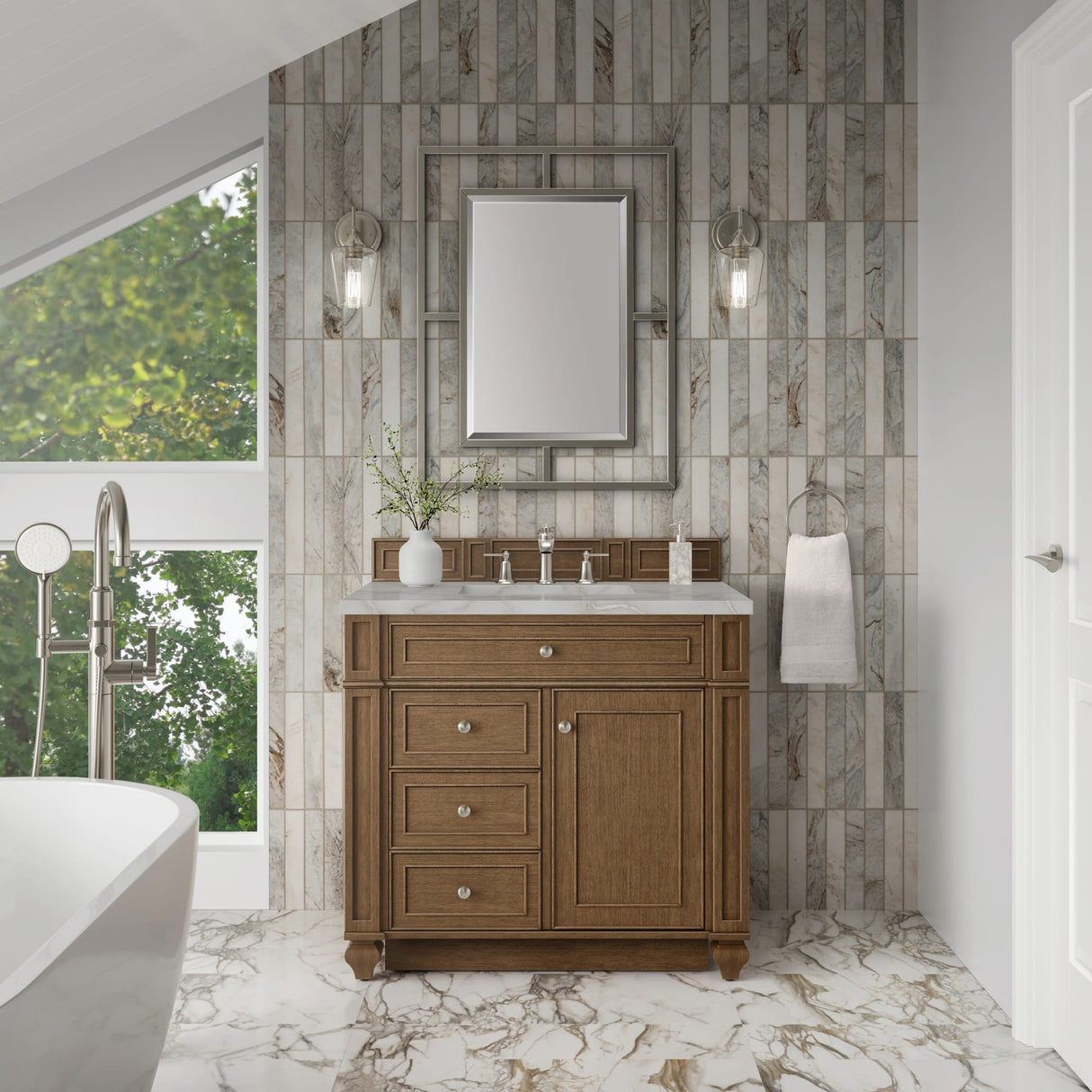 Bristol 36" Single Vanity, Saddle Brown w/ 3 CM Victorian Silver Silestone Top