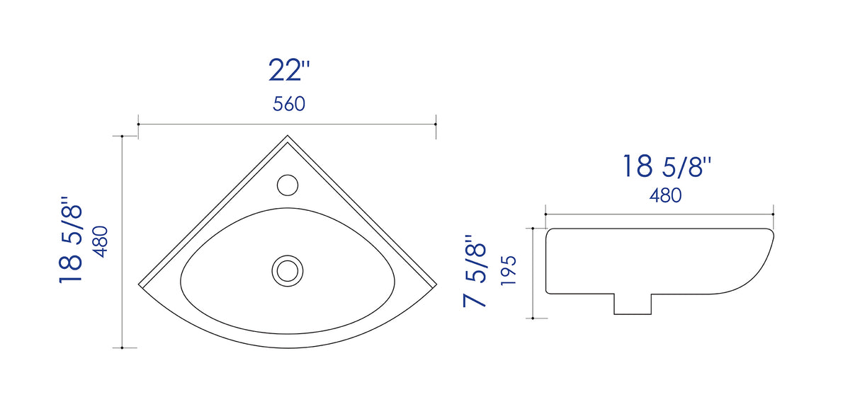 ALFI brand ABC120 White 22" Corner Wall Mounted Ceramic Sink with Faucet Hole