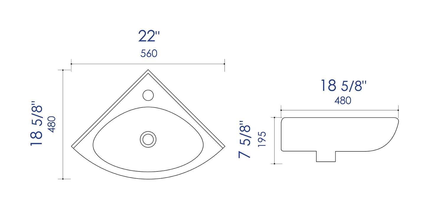 ALFI brand ABC120 White 22" Corner Wall Mounted Ceramic Sink with Faucet Hole