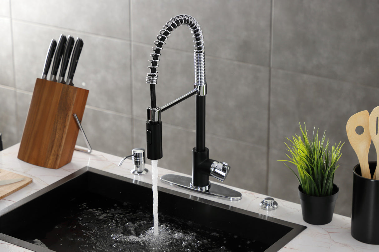Gourmetier LS8777CTL Continental Single-Handle Pre-Rinse Kitchen Faucet, Matte Black/Polished Chrome