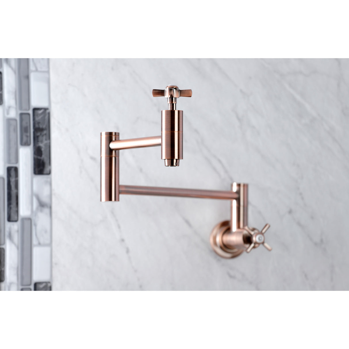 Kingston Brass KS810ZXAC Millennium Wall Mount Pot Filler Kitchen Faucet, Antique Copper
