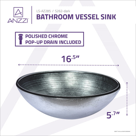 ANZZI S262-dark Gardena Series Deco-Glass Vessel Sink in Brushed Silver