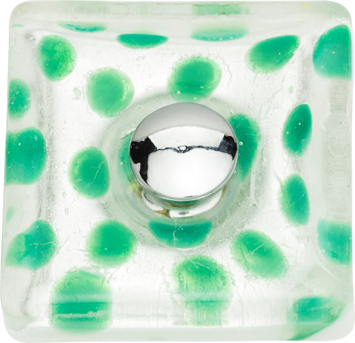 Atlas Homewares Emerald Polka Dot Glass Knob 1 1/2 Inch Polished Chrome