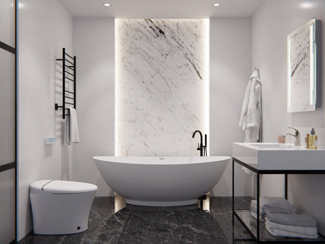 ANZZI FT-AZ508 Ala 6.2 ft. Solid Surface Center Drain Freestanding Bathtub in Matte White