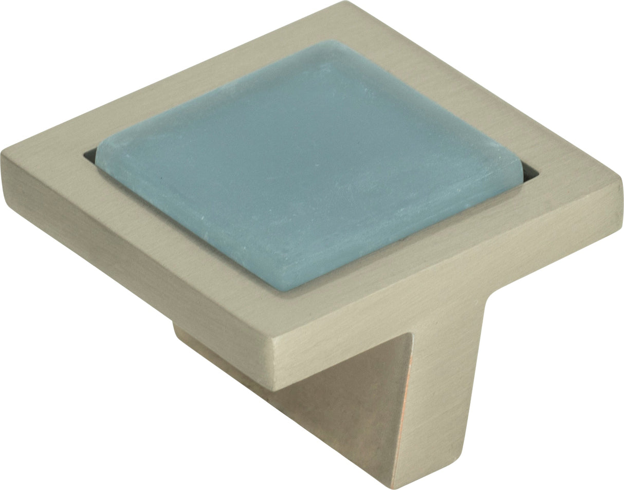 Atlas Homewares Spa Blue Square Knob 1 3/8 Inch Brushed Nickel
