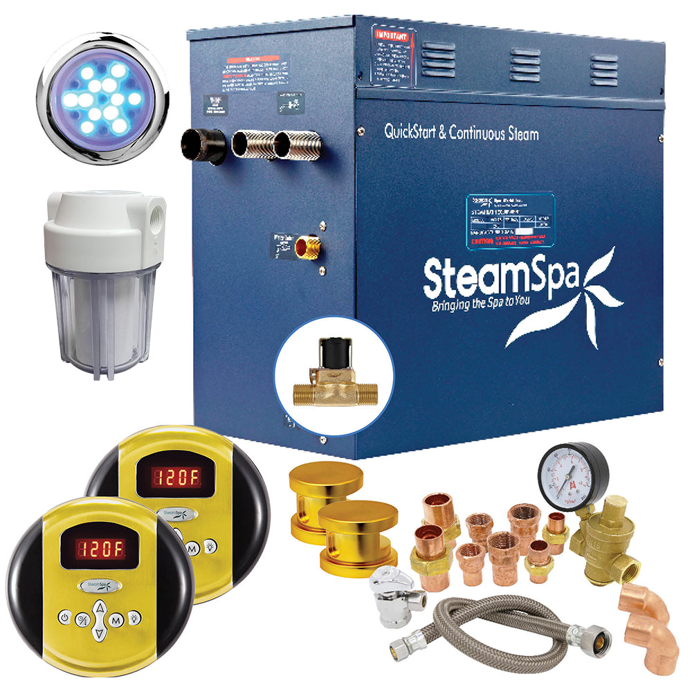 SteamSpa Executive 10.5 KW QuickStart Acu-Steam Bath Generator Package with Built-in Auto Drain in Gold EXR1050GD-A