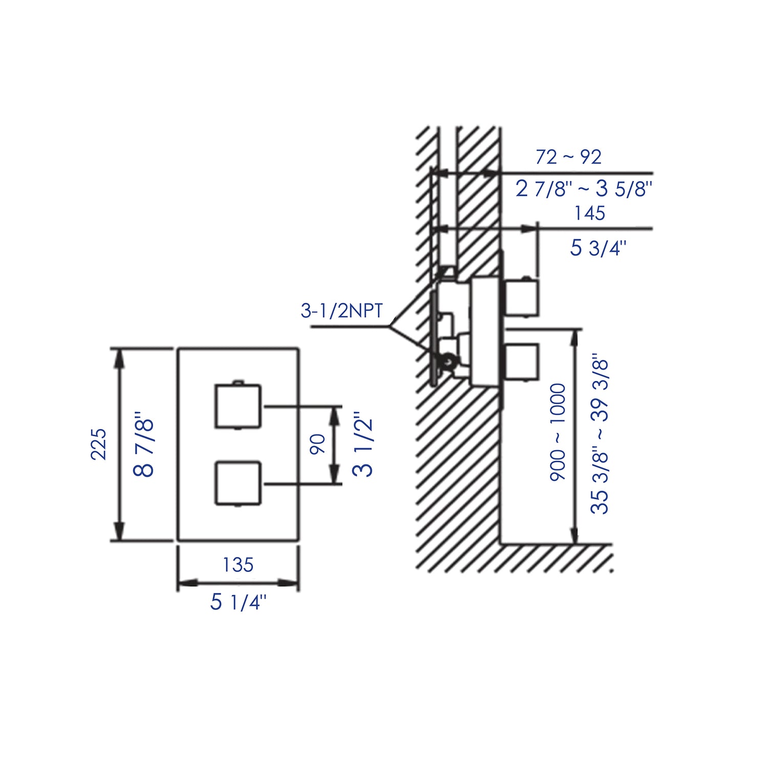 ALFI brand AB2601-BN Brushed Nickel Square Knob 1 Way Thermostatic Shower Mixer