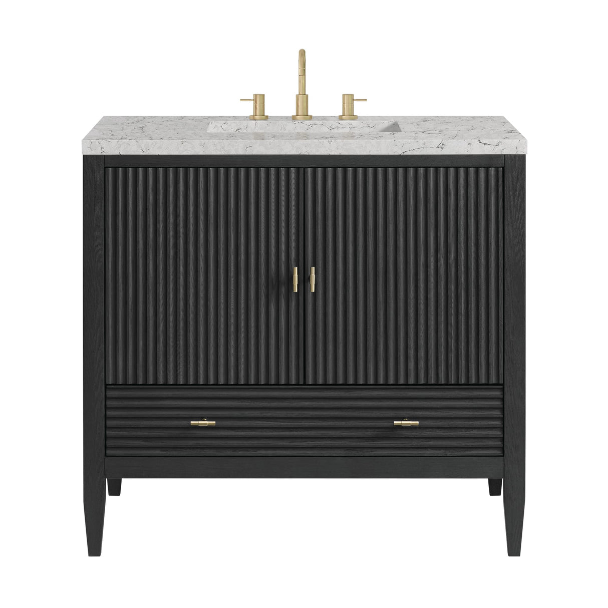 Myrrin 36" Vanity, Carbon Oak w/ 3 CM Eternal Jasmine Pearl Silestone Top