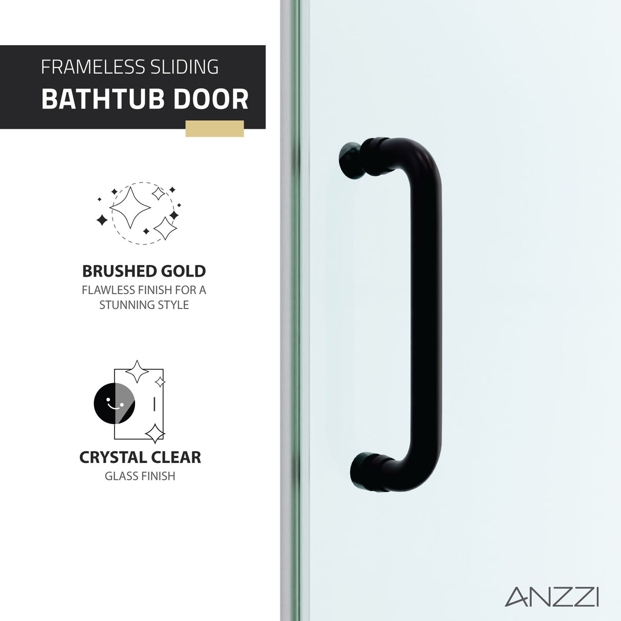 ANZZI SD-AZ17-01MB Don Series 60 in. x 62 in. Frameless Sliding Tub Door in Matte Black