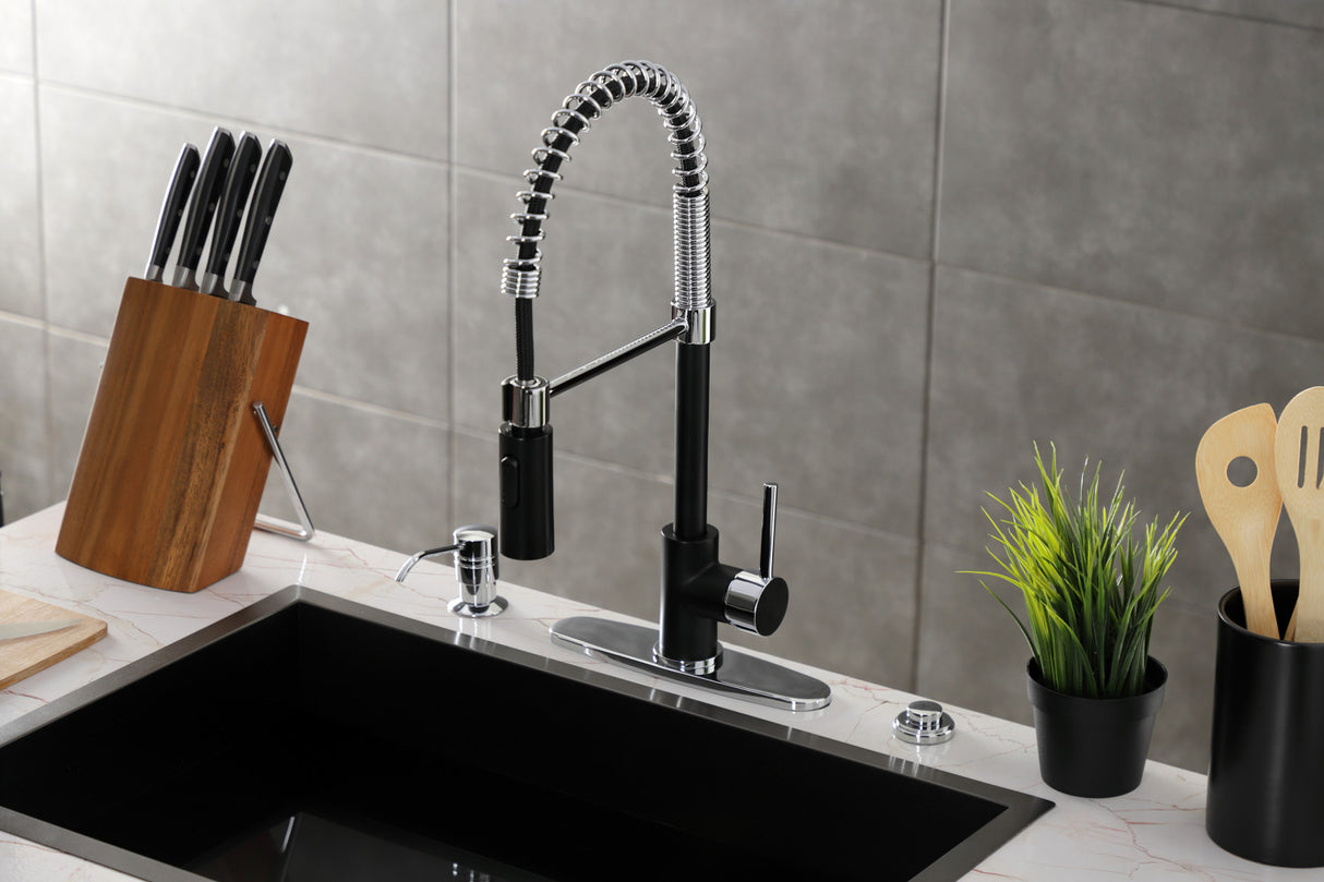Gourmetier LS8777DL Concord Single-Handle Pre-Rinse Kitchen Faucet, Matte Black/Polished Chrome
