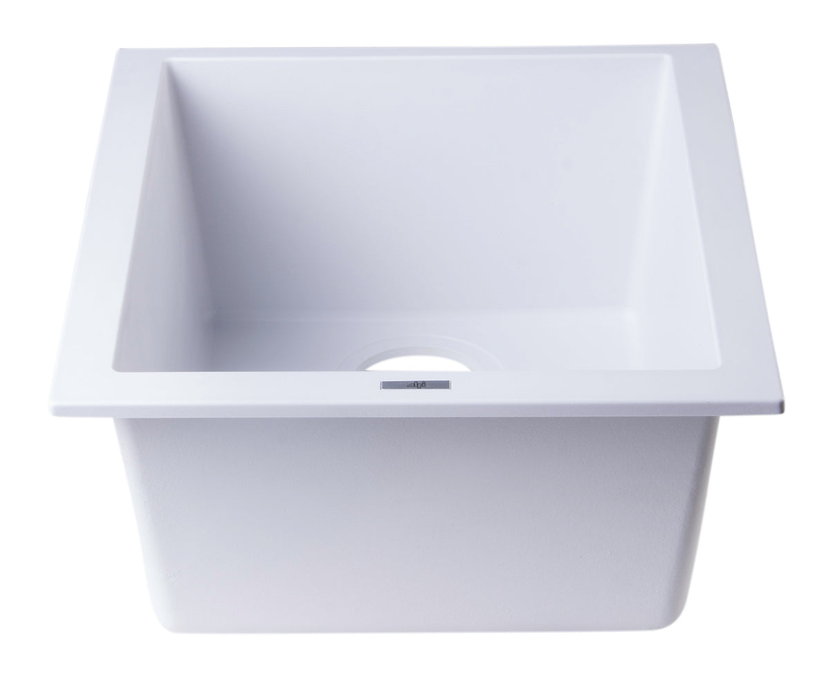 ALFI brand AB1720UM-W White 17" Undermount Rectangular Granite Composite Kitchen Prep Sink