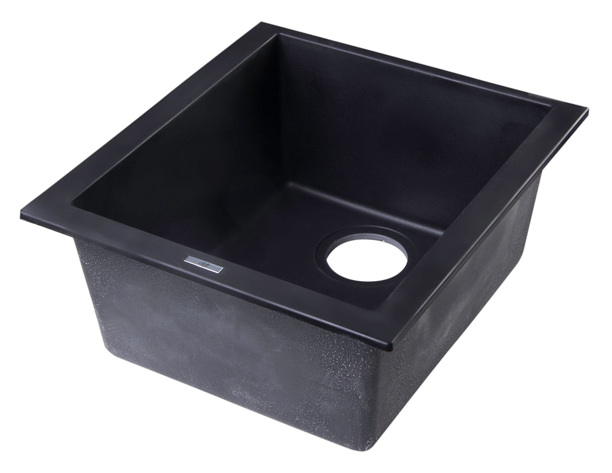 ALFI brand AB1720UM-BLA Black 17" Undermount Rectangular Granite Composite Kitchen Prep Sink