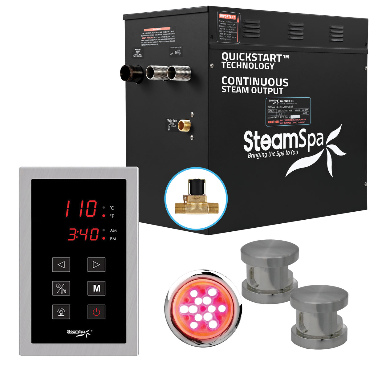 Raven Series 10.5kW QuickStart Steam Bath Generator Package in Brushed Nickel RVT1050BN-A