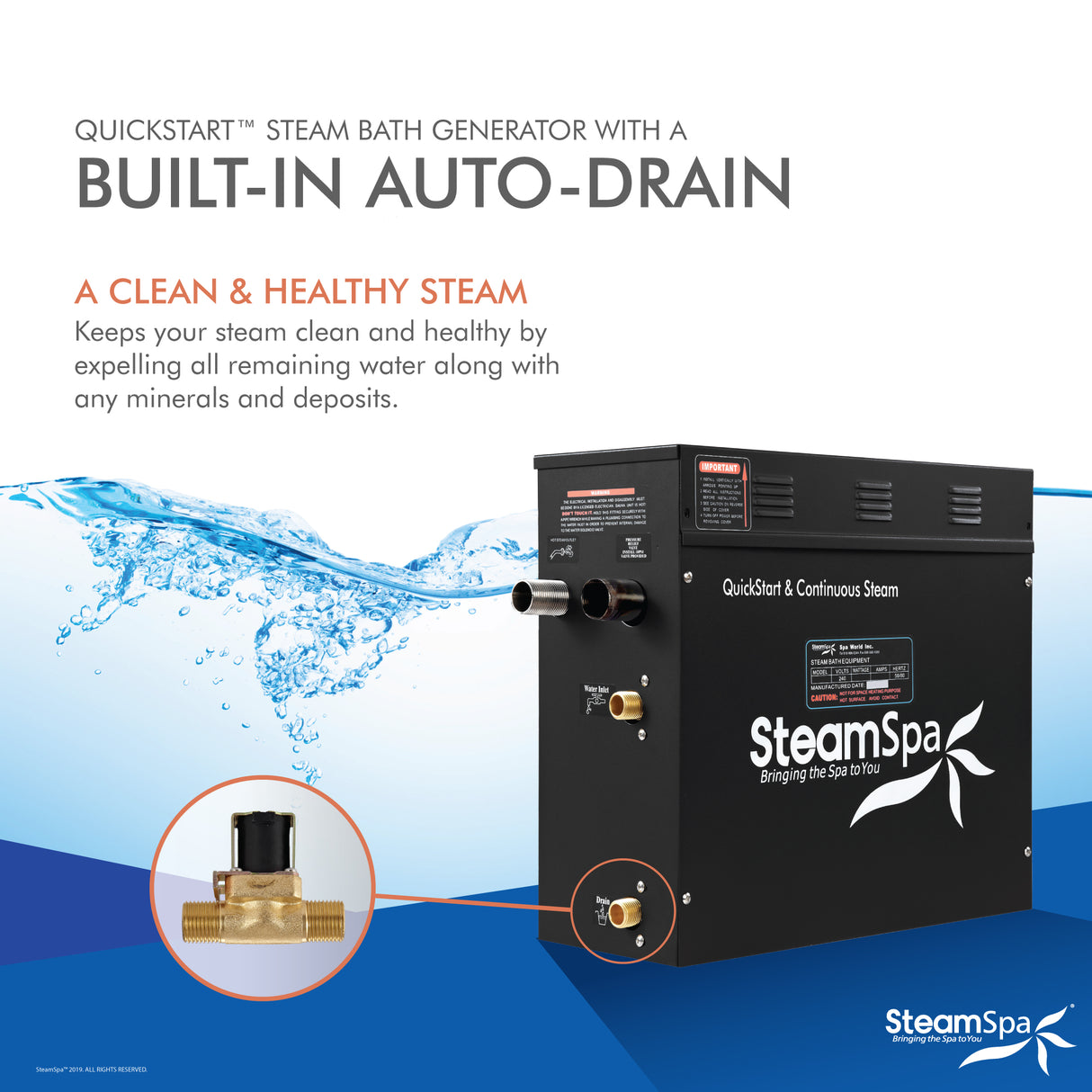 Steam Shower Generator Kit System | Gold + Self Drain Combo| Enclosure Steamer Sauna Spa Stall Package|Touch Screen Wifi App/Bluetooth Control Panel |9 kW Raven | RVB900GD-A RVB900GD-A