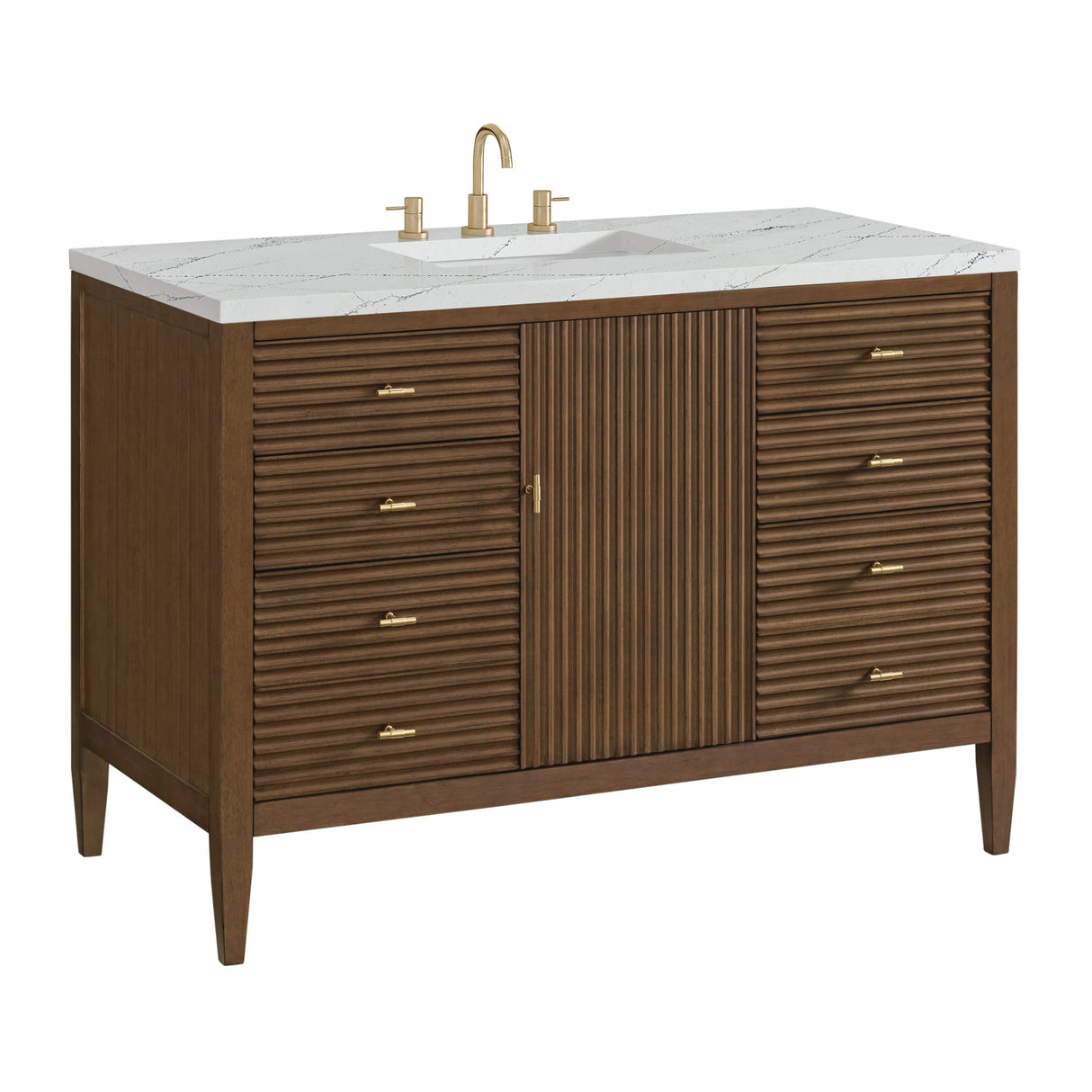 Myrrin 48" Single Vanity, Mid Century Walnut w/ 3 CM Ethereal Noctis Silestone Top
