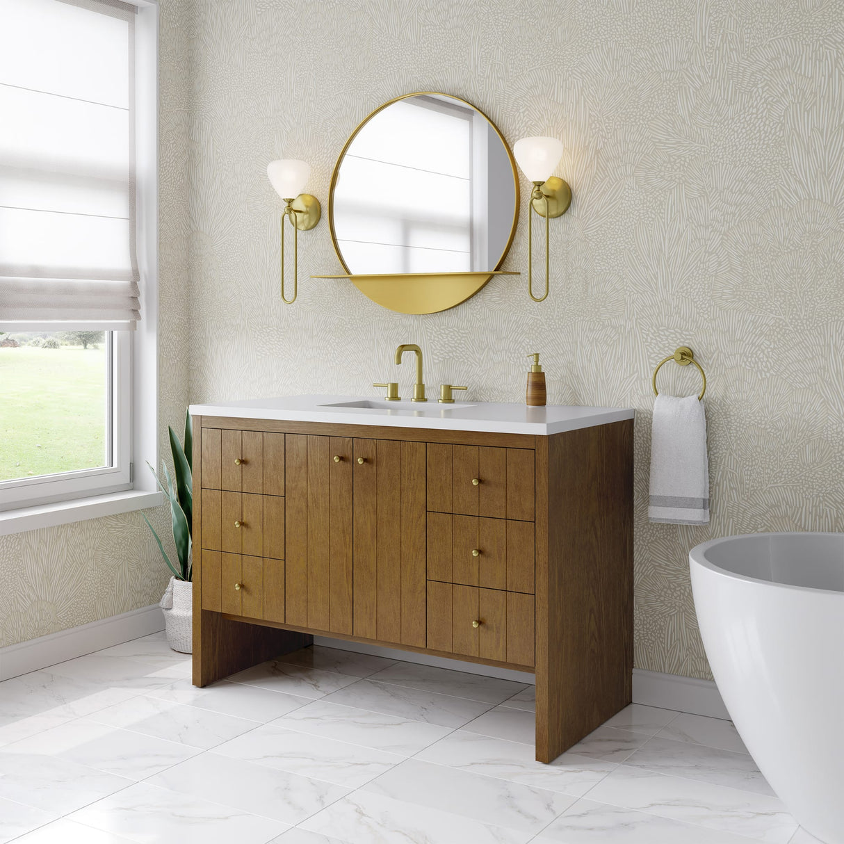 Hudson 48" Single Vanity, Honey Oak w/ 3 CM White Zeus Silestone Top