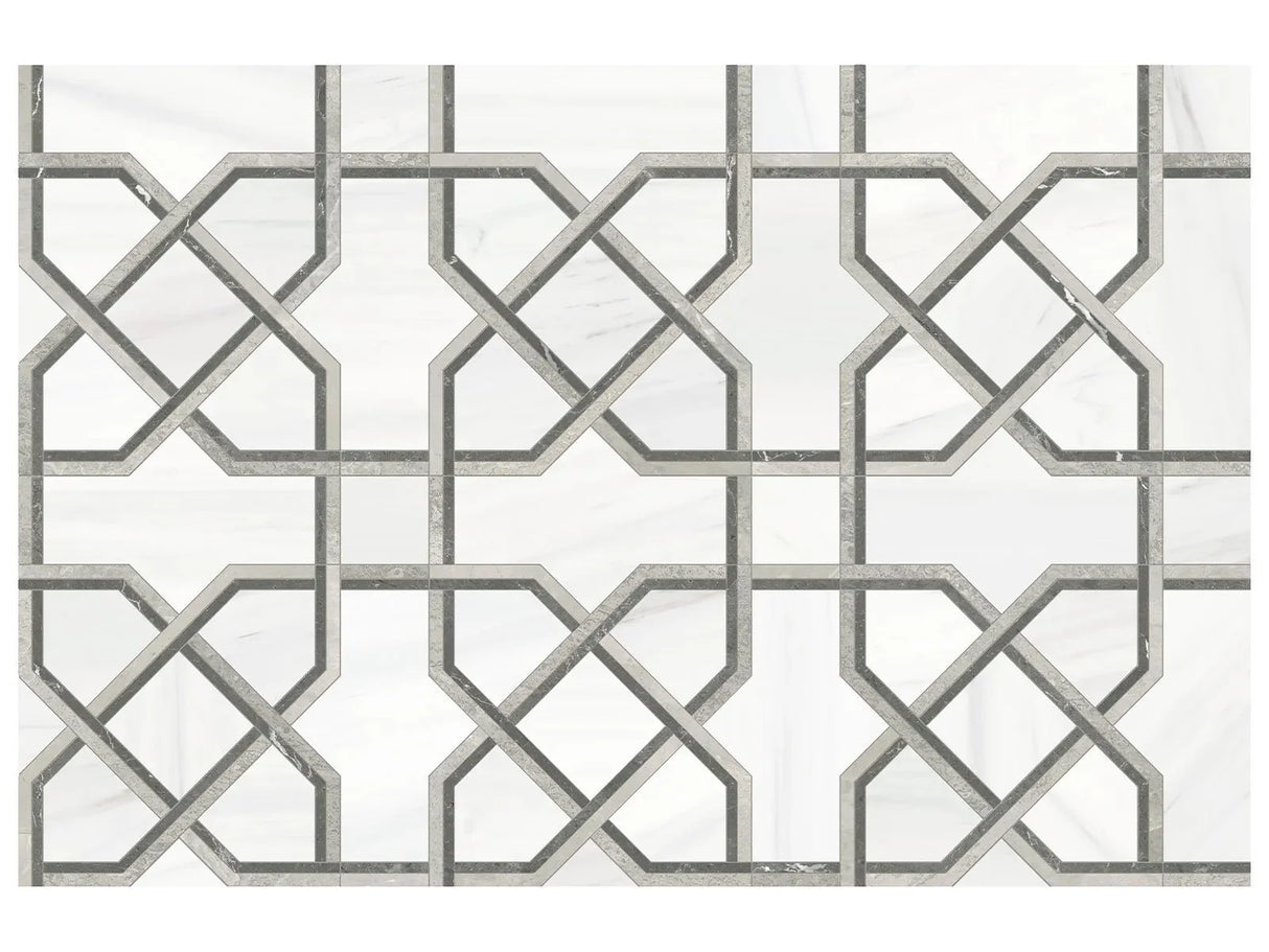 Anatolia Tile Utopio Madina Mist Honed W/ Polished Accents Natural Stone Waterjet Mosaic 5001-0385-0 Madina Mist - premium natural stone mosaic tile from Anatolia Tile, available at PoshHaus showroom in Keene, NH