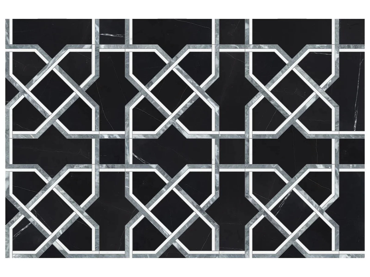 Anatolia Tile Utopio Madina Monochromo Polished W/ Honed Accents Natural Stone Waterjet Mosaic 5001-0383-0 Madina Monochromo - premium natural stone mosaic tile from Anatolia Tile, available at PoshHaus showroom in Keene, NH