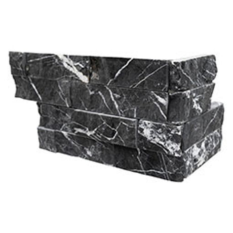 Marquin nero ledger corner 6"x18" splitface marble wall tile LPNLMMARNER618COR product shot angle view