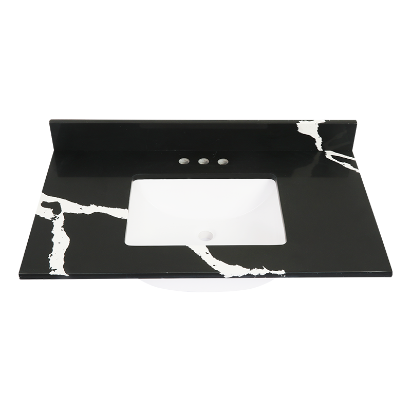 Custom 37x21 “Cowtop” Black Quartz Vanity Top