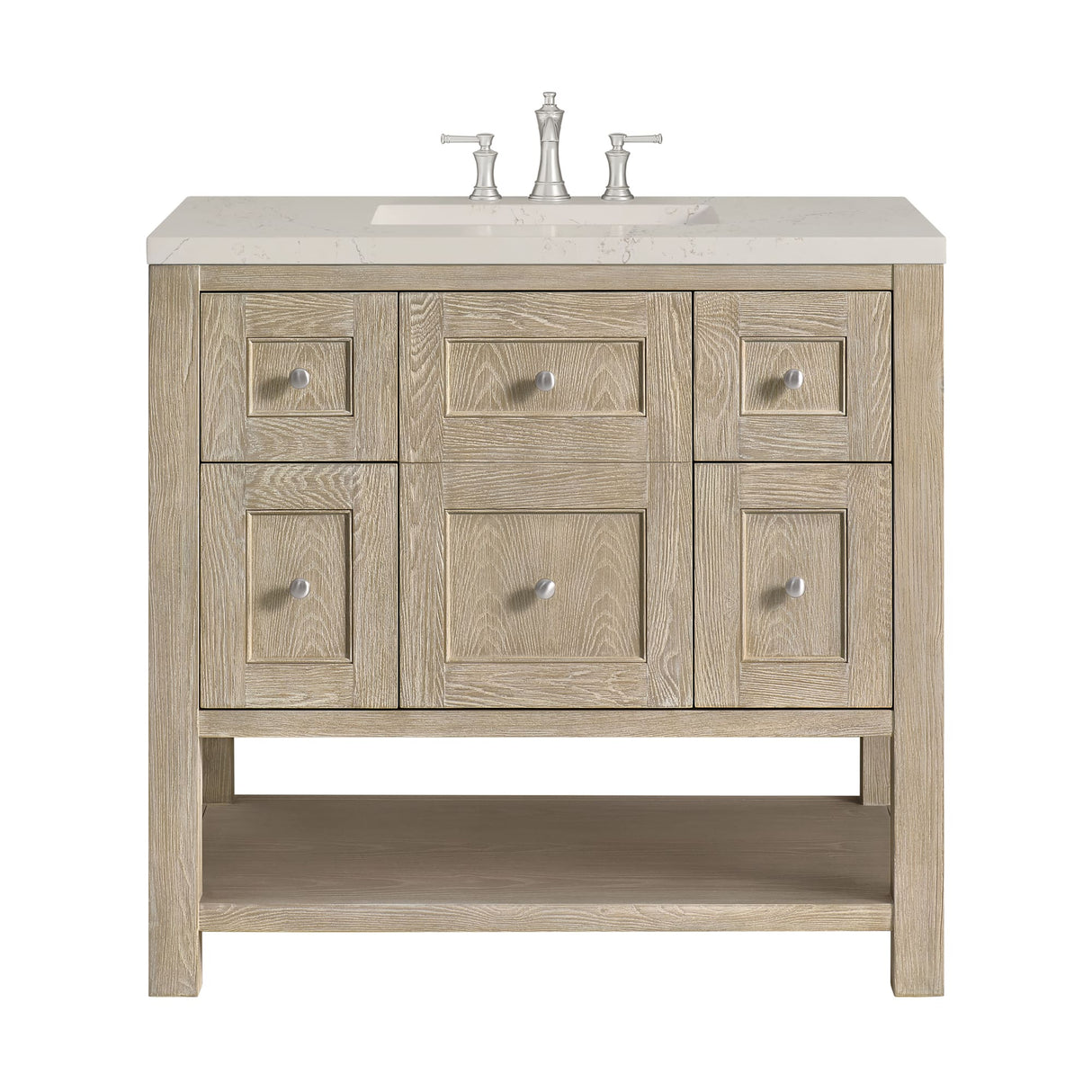 Breckenridge 36" Single Vanity, Whitewashed Oak, w/ 3 CM Siberian Silestone Top