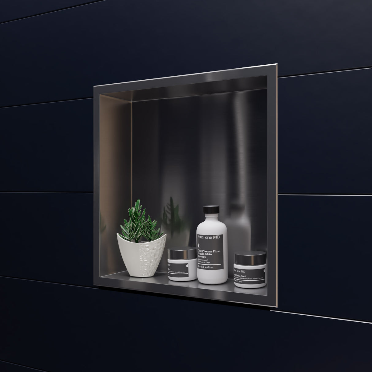 ALFI brand 16 x 16 Brushed Stainless Steel Square Single Shelf Bath Shower Niche