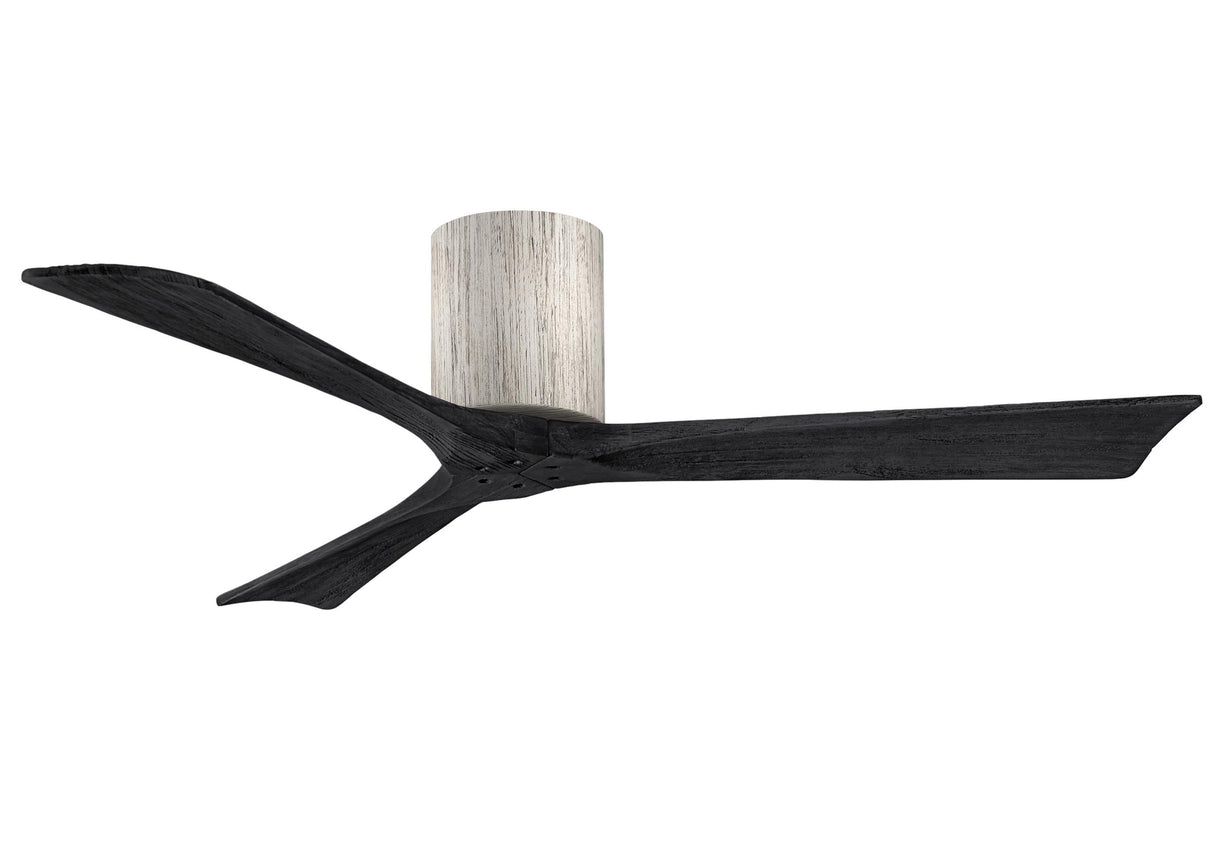 Matthews Fan IR3H-BW-BK-52 Irene-3H three-blade flush mount paddle fan in Barn Wood finish with 52” solid matte black wood blades.