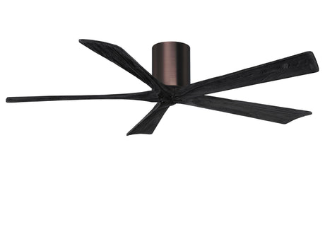 Matthews Fan IR5H-BB-BK-60 Irene-5H five-blade flush mount paddle fan in Brushed Bronze finish with 60” solid matte black wood blades.