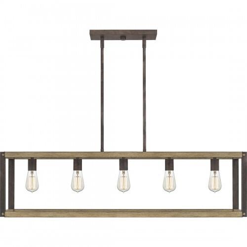Quoizel FNN542RK Finn Linear chandelier 5 light rustic black Island Light