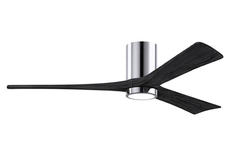 Matthews Fan IR3HLK-CR-BK-60 Irene-3HLK three-blade flush mount paddle fan in Polished Chrome finish with 60” solid matte black wood blades and integrated LED light kit.