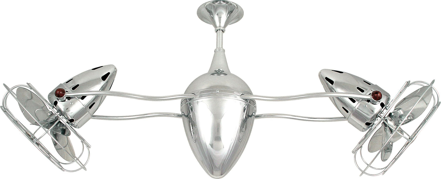 Matthews Fan AR-CR-MTL-DAMP Ar Ruthiane 360° dual headed rotational ceiling fan in polished chrome finish with metal blades for damp location.
