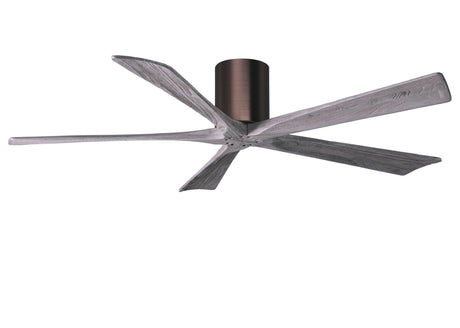 Matthews Fan IR5H-BB-BW-60 Irene-5H five-blade flush mount paddle fan in Brushed Bronze finish with 60” solid barn wood tone blades. 