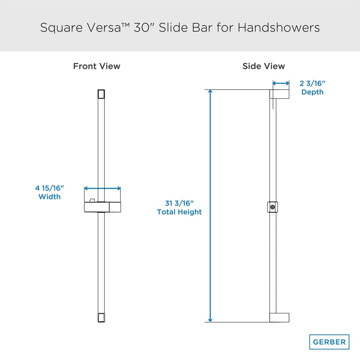 Gerber D461734BB Square Versa 30" Slide Bar - Brushed Bronze