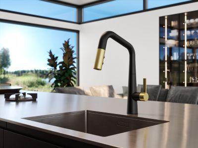 Combo-matte Black and Brushed Gold 1-handle Pull-down Kitchen Faucet GT529-ASRBBG