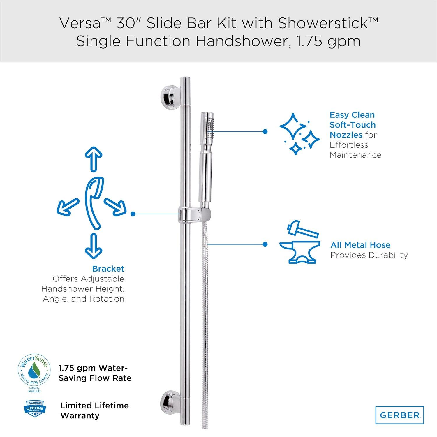 Gerber D461707 Chrome Versa 30" Slide Bar Assembly With Showerstick HANDSH...