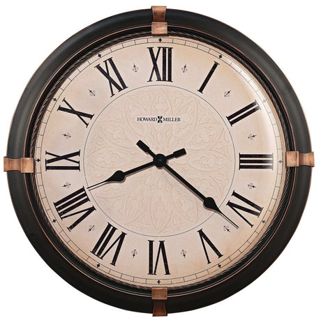 Howard Miller Atwater Wall Clock 625-498 - Vintage Metal Clock with Dark Rubbed Bronze Finish, Aged Bronze Accents at (3,6,9,12 Positions), Quartz Movement